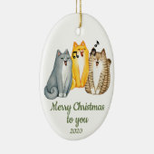 クリスマスカスタムに歌うネコかわいい動物のTITES セラミックオーナメント (右)