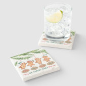 クリスマスカスタムのジンジャーブレッドの芸術の家族の名前 ストーンコースター (横)