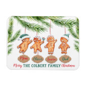 クリスマスカスタムのジンジャーブレッドの芸術の家族の名前 マグネット (横)