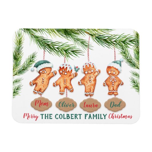 クリスマスカスタムのジンジャーブレッドの芸術の家族の名前 マグネット (横)