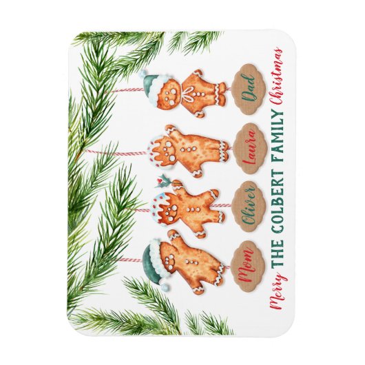 クリスマスカスタムのジンジャーブレッドの芸術の家族の名前 マグネット (縦)