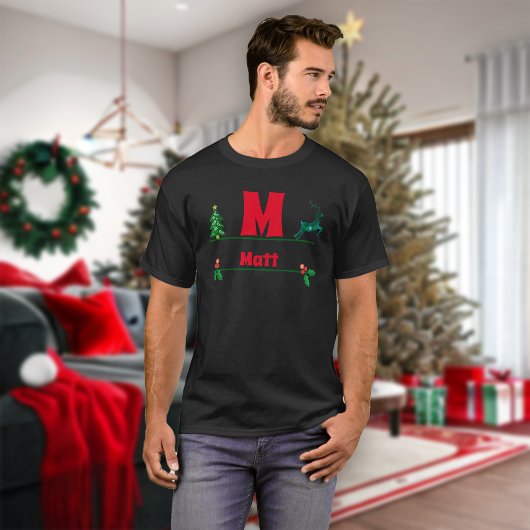 クリスマスカスタムのモノグラムと名前 Tシャツ