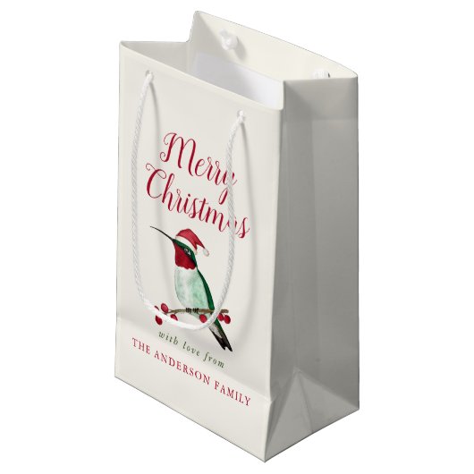 クリスマスカスタムのルビーの喉のハミングバード スモールペーパーバッグ (正面アングル)