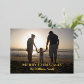 クリスマスカスタムの写真の名前エレガント金ゴールドユニーク 箔シーズンカード (立ち正面)