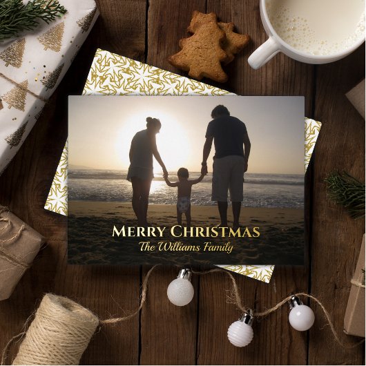 クリスマスカスタムの写真の名前エレガント金ゴールドユニーク 箔シーズンカード