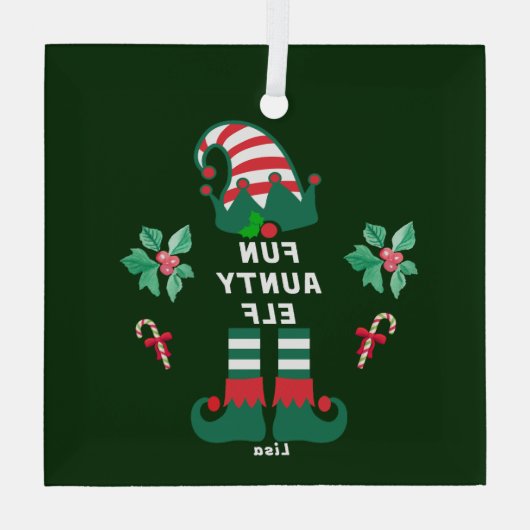 クリスマスカスタムの名前に一致する小妖精や小人叔母の家族 ガラスオーナメント (裏面)