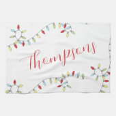 クリスマスカスタムの家族の名前ストリングライト キッチンタオル (横)