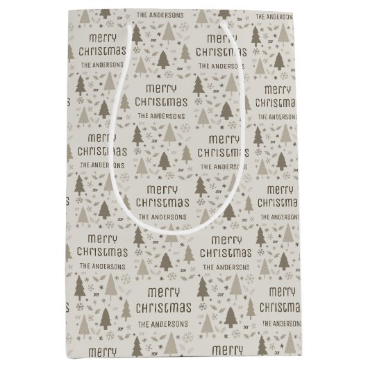 クリスマスカスタムの家族の名前 ミディアムペーパーバッグ (正面)