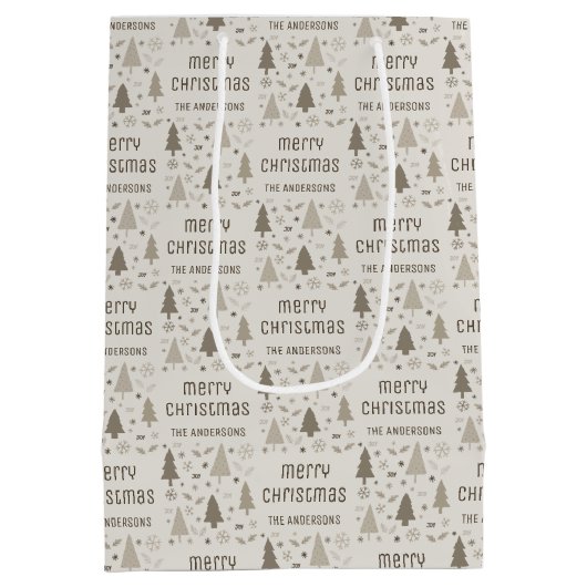 クリスマスカスタムの家族の名前 ミディアムペーパーバッグ (裏面)