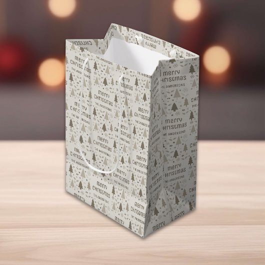 クリスマスカスタムの家族の名前 ミディアムペーパーバッグ