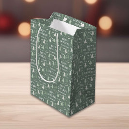 クリスマスカスタムの家族の名前Sage Green ミディアムペーパーバッグ