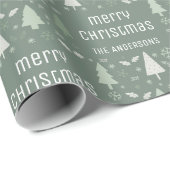 クリスマスカスタムの家族の名前Sage Green ラッピングペーパー (ロールコーナー)