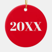 クリスマスカスタムの年の赤いホワイトホリデー セラミックオーナメント (正面)