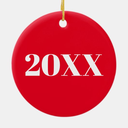 クリスマスカスタムの年の赤いホワイトホリデー セラミックオーナメント (裏面)