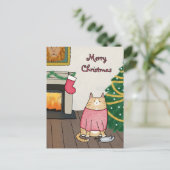 クリスマスカスタムの木の下のおもしろいオレンジの猫のネズミ シーズンポストカード (スタンド正面)