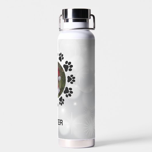 クリスマスカスタムの犬の写真 ウォーターボトル (背面)