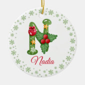 クリスマスカスタムイニシャルモノグラムファミリーイニシャル セラミックオーナメント (正面)