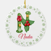 クリスマスカスタムイニシャルモノグラムファミリーイニシャル セラミックオーナメント (裏面)