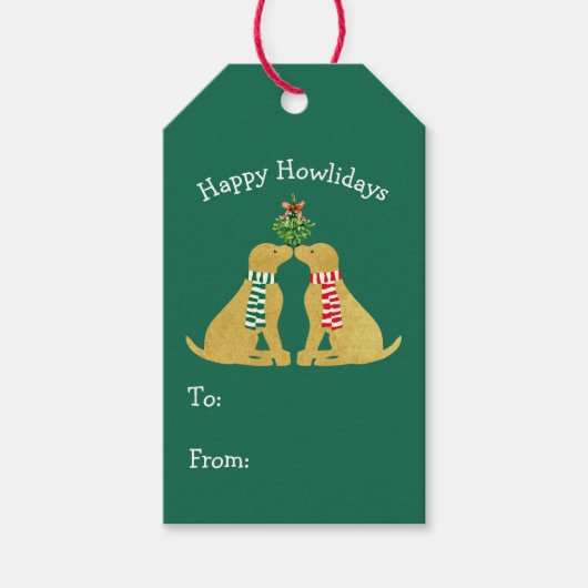 クリスマスカスタムゴールデンレトリバーキスをするズミストレトー ギフトタグ (正面)