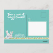 クリスマスカスタムバニーラビットストッキングブルーキュートカップル ポストカード (裏面)