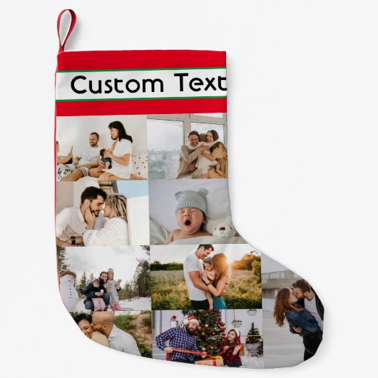 クリスマスカスタムファミリーフォトコラージュカスタム文字 スモールクリスマスストッキング (正面)