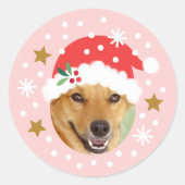 クリスマスカスタムフォトサンタ帽の面白いピンク ラウンドシール (正面)