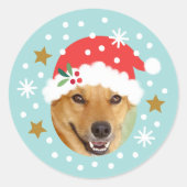 クリスマスカスタムフォトサンタ帽の面白い青 ラウンドシール (正面)