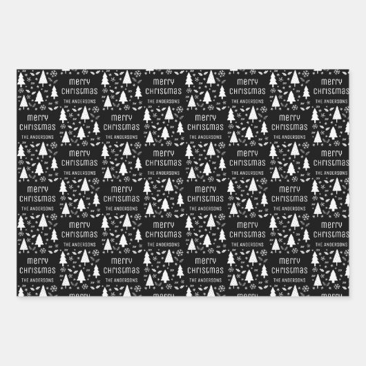 クリスマスカスタムフォトファミリー名白黒 ラッピングペーパーシート (正面2)