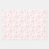 クリスマスカスタムフォトファミリー名赤面ピンク ラッピングペーパーシート (正面)