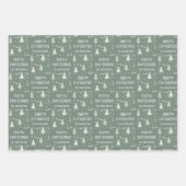 クリスマスカスタムフォトファミリー名Sage Green ラッピングペーパーシート (正面)