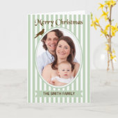 クリスマスカスタムフォトヴィンテージグストライプリーン カード (黄色い花)