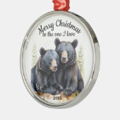クリスマスカスタムブラック・ベアーズ・ワン・アイ・ラブ メタルオーナメント (左)
