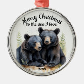 クリスマスカスタムブラック・ベアーズ・ワン・アイ・ラブ メタルオーナメント (正面)