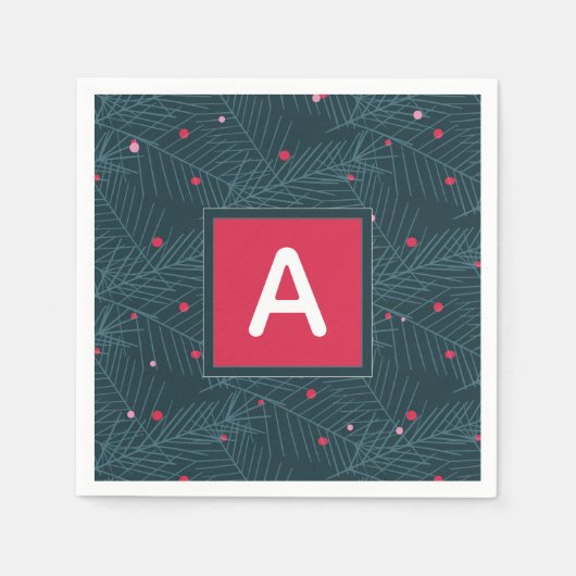 クリスマスカスタムモノグラムレッドグリーンホリデイ スタンダードカクテルナプキン (正面)