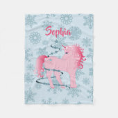 クリスマスカスタムユニコーンピンクガールスノーフレーク フリースブランケット (正面)