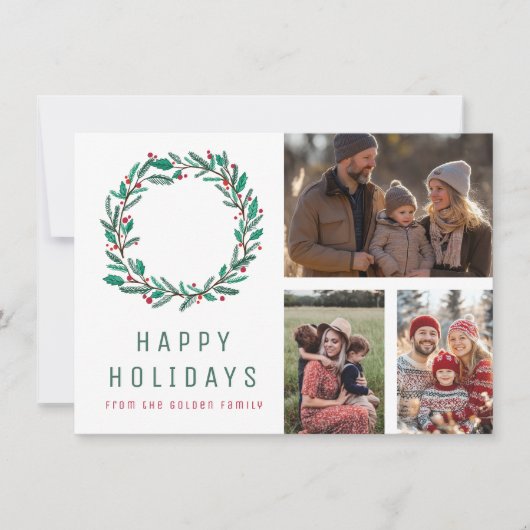 クリスマスカスタムリース3枚PHOTOSグリッドホリデー カード (正面)