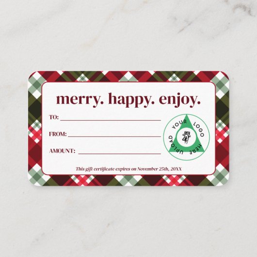 クリスマスカスタム休暇ロゴギフト証明書 名刺 (裏面)
