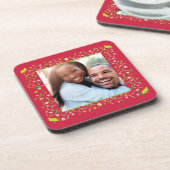 クリスマスカスタム写真の赤いパトリッジとヤドリギ コースター (左側)