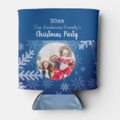 クリスマスカスタム写真の雪の結晶の青い冬 缶クーラー (正面)