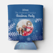 クリスマスカスタム写真の雪の結晶の青い冬 缶クーラー (裏面)