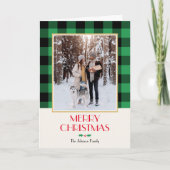 クリスマスカスタム家族の写真素朴緑の折り畳み カード (正面)