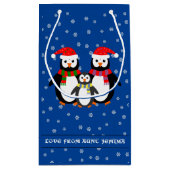 クリスマスカスタム文字ペンギンブルー スモールペーパーバッグ (裏面)