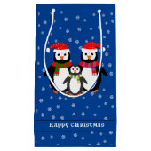 クリスマスカスタム文字ペンギンブルー スモールペーパーバッグ (正面)