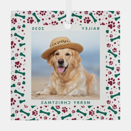 クリスマスカスタム犬の写真かわいい前足プリントペット ガラスオーナメント (裏面)