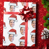 クリスマスカスタム顔フォトサンタハットギフト ラッピングペーパー