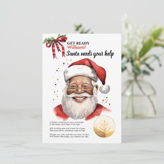 クリスマスカスタム魔法のお子様の名前サンタのコインの願い シーズンカード (スタンド正面)
