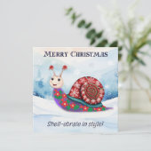 クリスマスカタツムリ雪フェスティバルプンおもしろいユーモアのある シーズンカード (スタンド正面)