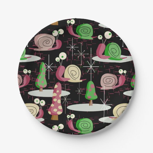 クリスマスカタツムリ – ミッドセンチュリーレトロ-- ペーパープレート (正面)