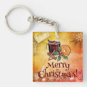 クリスマスカップオレンジホリーベリーシナモングリーティング キーホルダー