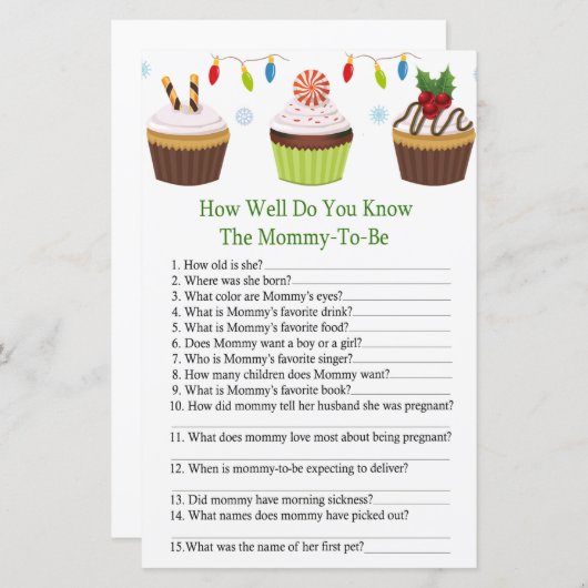 クリスマスカップケーキあなたがどれくらい赤ちゃんシャワーを知っているか (正面/裏面)